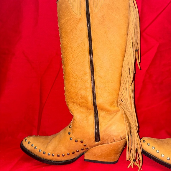 Double D Ranch By Old Gringo Tan Fringe Studded Stitch Cowgirl Boots **RARE** - Picture 1 of 16